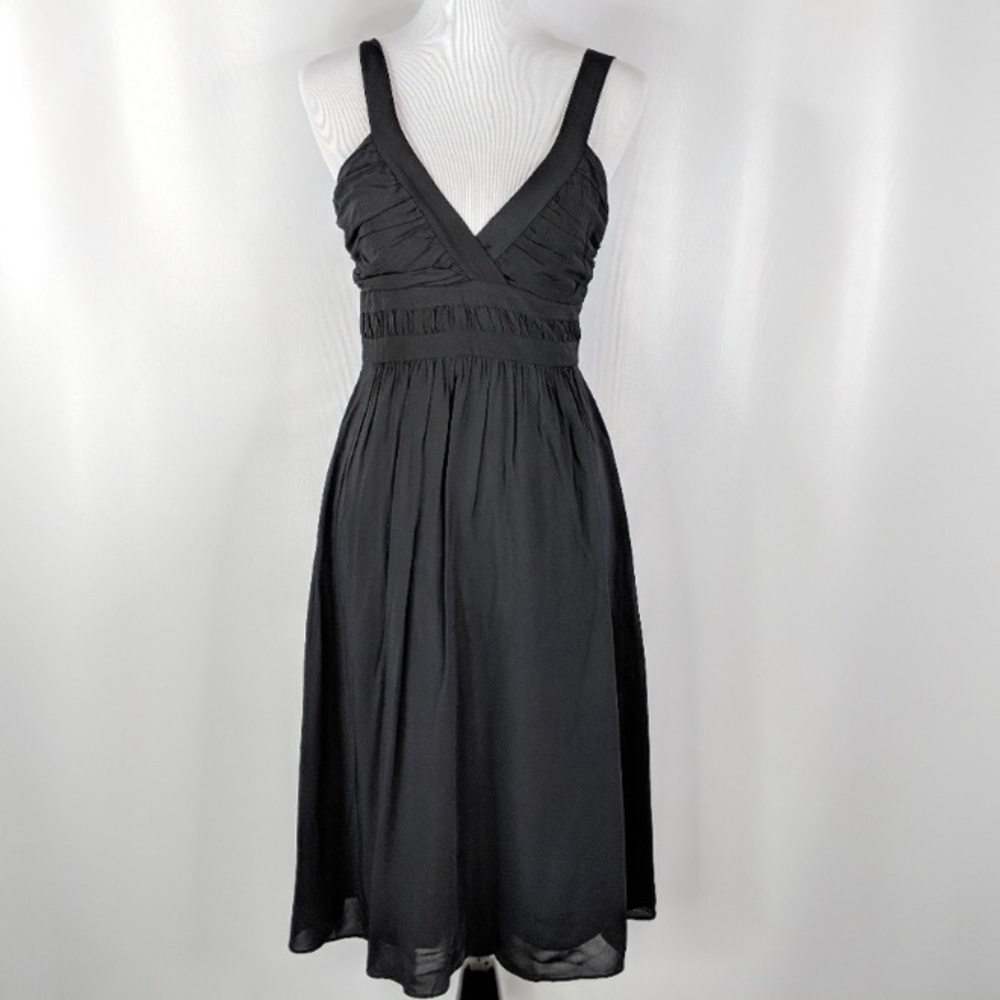THEORY Liv black silk crepe v neck cocktail dress
